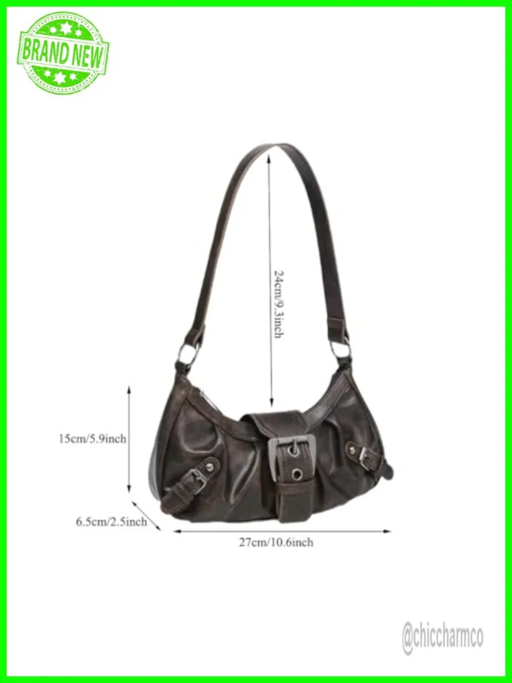 Y2K Faux Leather Hobo Shoulder Bag Metal Buckle Small Punk Purse